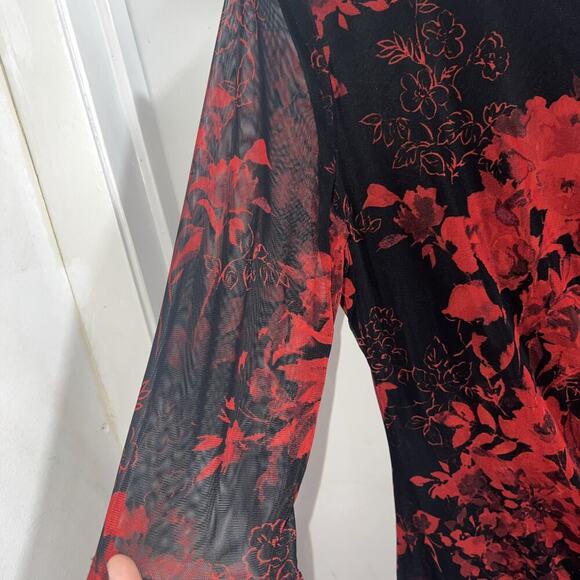 Connected Apparel Red and Black Floral Print Mini Dress Stretchy Size 14p - Picture 3 of 5